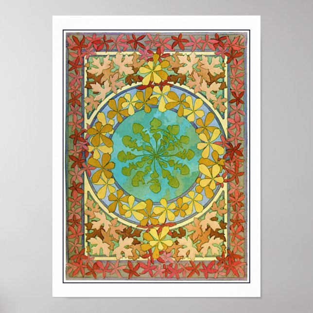Leaves of Art Nouveau Style, Mucha Poster (Front)