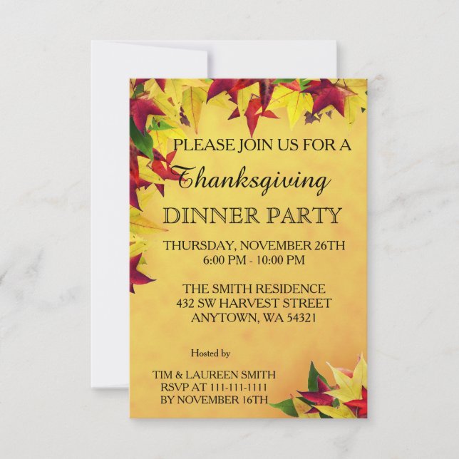 Leaves of Autumn Thanksgiving Dinner Party Invitation (Front)