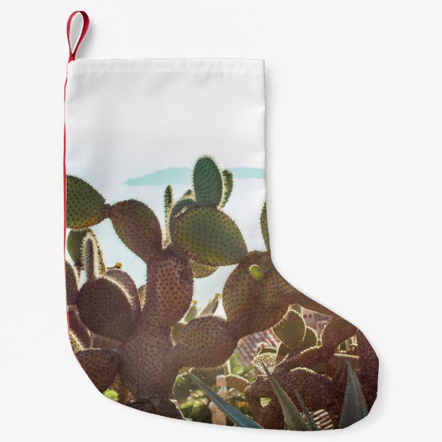 Leaves of cactus. Plant outdoor with flare light i Small Christmas Stocking (Front)