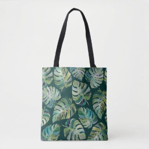 Leaves of exotic tropical plant monstera. Seamless Tote Bag