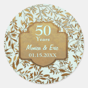 Leaves of Gold 50th Wedding Anniversary Classic Round Sticker
