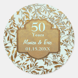 Leaves of Gold 50th Wedding Anniversary Classic Round Sticker