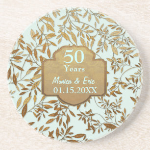 Leaves of Gold 50th Wedding Anniversary Coaster