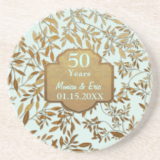 Leaves of Gold 50th Wedding Anniversary Coaster
