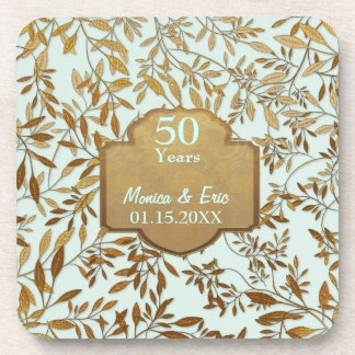 Leaves of Gold 50th Wedding Anniversary Coaster