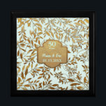 Leaves of Gold 50th Wedding Anniversary Gift Box<br><div class="desc">Lovely 50th Golden Wedding Anniversary design on pastel mint aqua background with an overlay of elegant gold leaves. Matching gold banner and custom text areas ready for you to personalise. You can change the background to white or another colour by clicking the customise link. This design is available on other...</div>