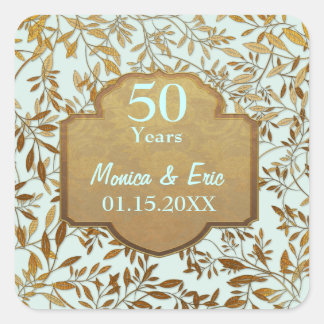 Leaves of Gold 50th Wedding Anniversary Square Sticker