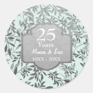 Leaves of Silver 25th Wedding Anniversary Classic Round Sticker