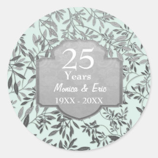 Leaves of Silver 25th Wedding Anniversary Classic Round Sticker