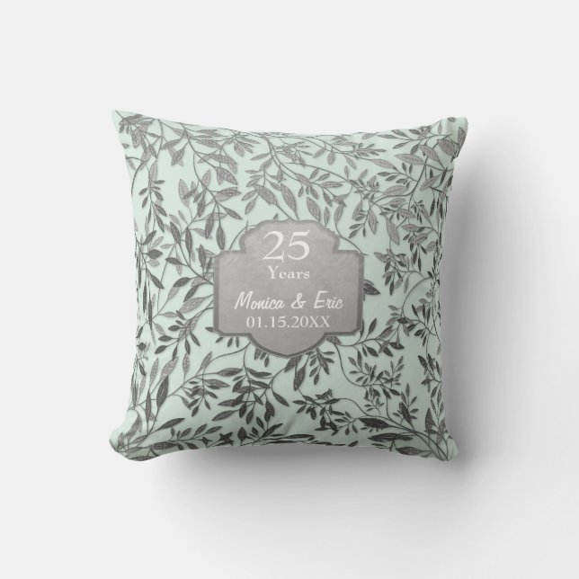 Leaves of Silver 25th Wedding Anniversary Cushion (Front)