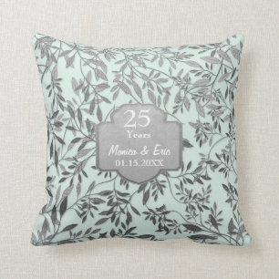 Leaves of Silver 25th Wedding Anniversary Cushion