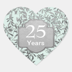 Leaves of Silver 25th Wedding Anniversary Heart Sticker