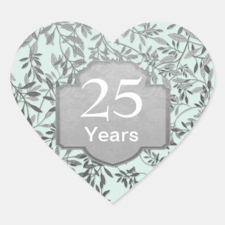 Leaves of Silver 25th Wedding Anniversary Heart Sticker