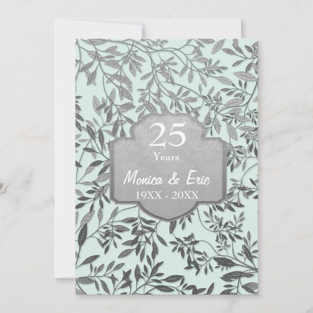 Leaves of Silver 25th Wedding Anniversary Invitation (Front)