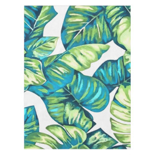 Leaves Of Tropical Monstera and Banana Blue Green Tablecloth