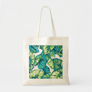 Leaves Of Tropical Monstera and Banana Blue Green Tote Bag