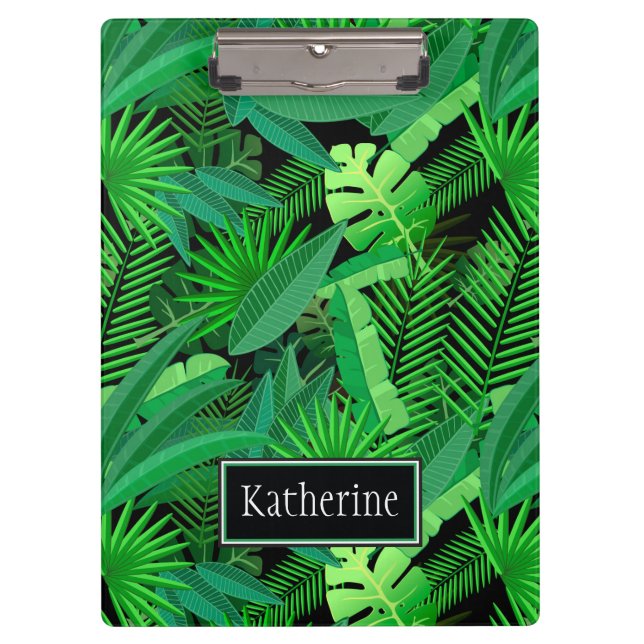 Leaves Of Tropical Palm Trees | Add Your Name Clipboard (Front)