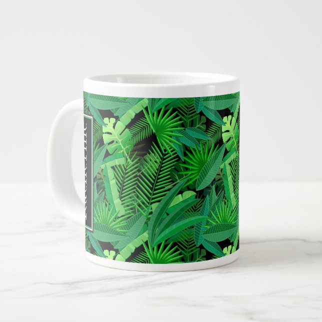 Leaves Of Tropical Palm Trees | Add Your Name Large Coffee Mug (Front Left)