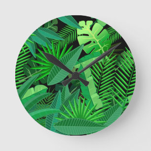Leaves Of Tropical Palm Trees Round Clock
