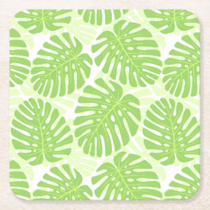 Leaves Of Tropical Plant - Monstera Pattern Square Paper Coaster