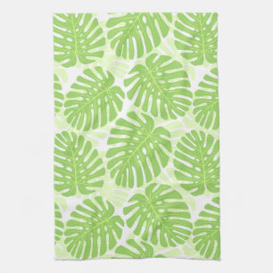 Leaves Of Tropical Plant - Monstera Pattern Tea Towel