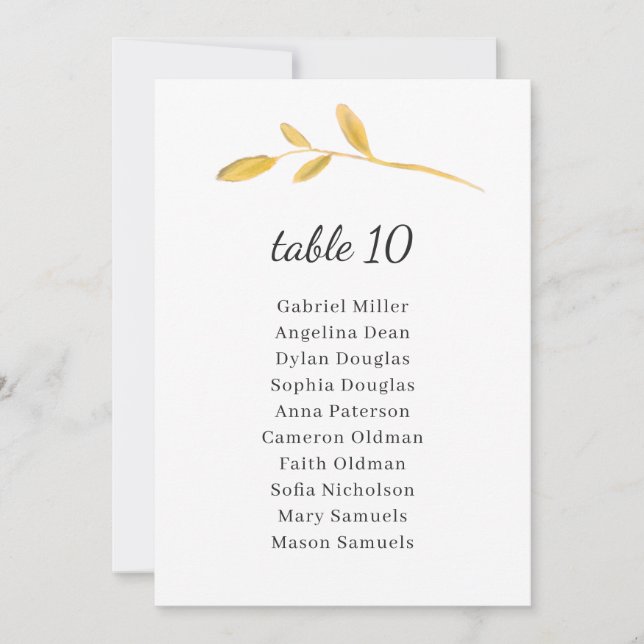 Leaves olive. Classy Table Number with Seating (Front)