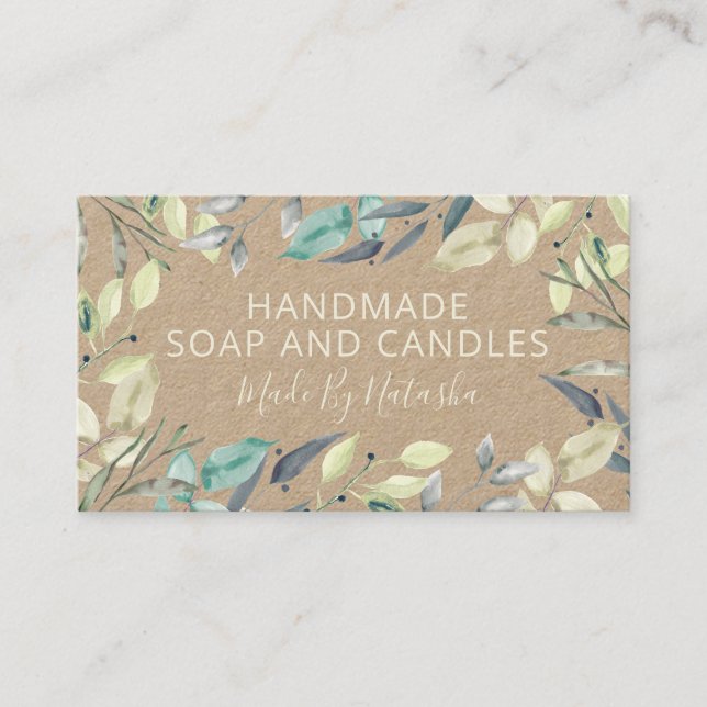 Leaves On Kraft Natural Handmade Soap And Candles Business Card (Front)