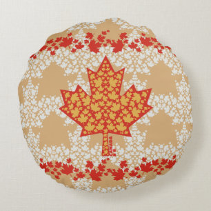 LEAVES ON LEAVES (CANADA FLAG) BY MASANSER ROUND CUSHION
