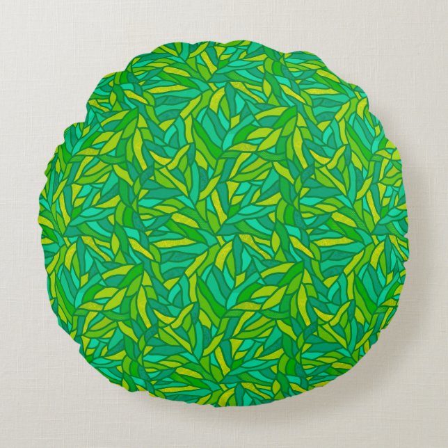 Leaves patchwork round cushion (Front)