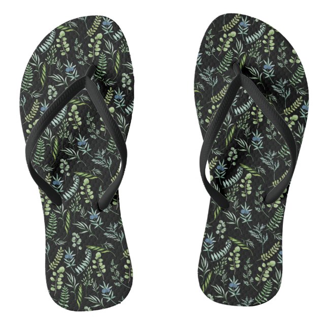 Leaves Pattern 11.bw Black BG Jandals (Footbed)