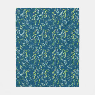 Leaves Pattern 11.bw DBlue BG Fleece Blanket