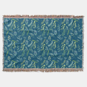 Leaves Pattern 11.bw DBlue BG Throw Blanket