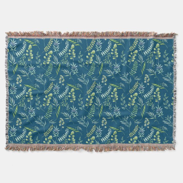 Leaves Pattern 11.bw DBlue BG Throw Blanket (Front)