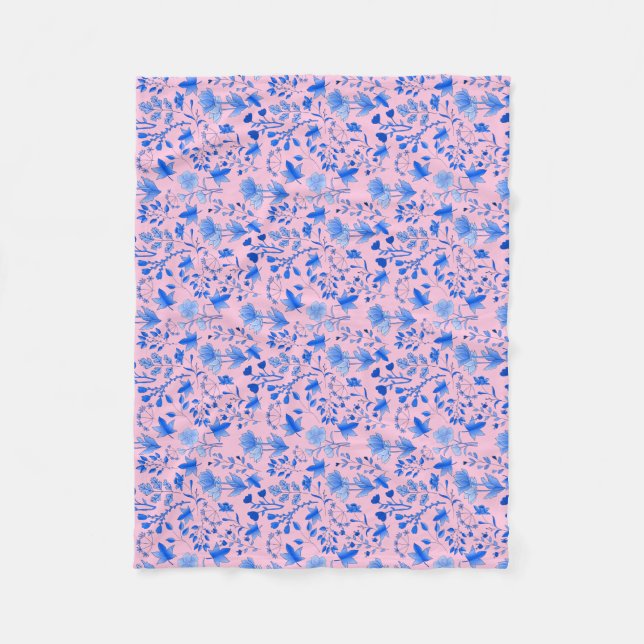 Leaves Pattern 12.bw LPink BG Fleece Blanket (Front)