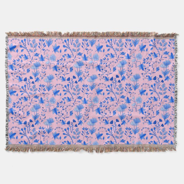 Leaves Pattern 12.bw LPink BG Throw Blanket (Front)