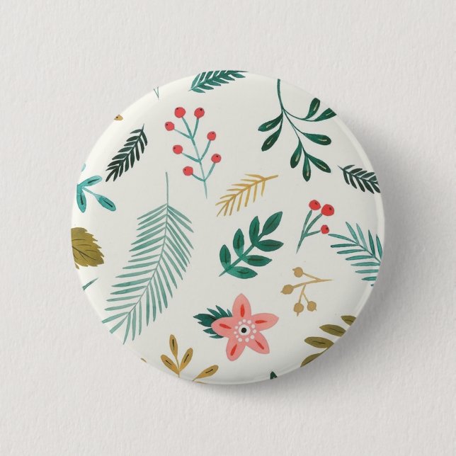 Leaves pattern 6 cm round badge (Front)
