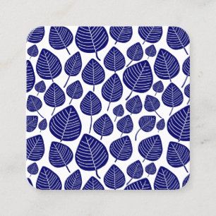 Leaves Pattern - Dark Blue Square Business Card