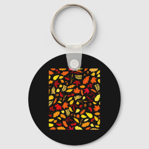 Leaves Pattern Fall Design Acorns Wheat Key Ring