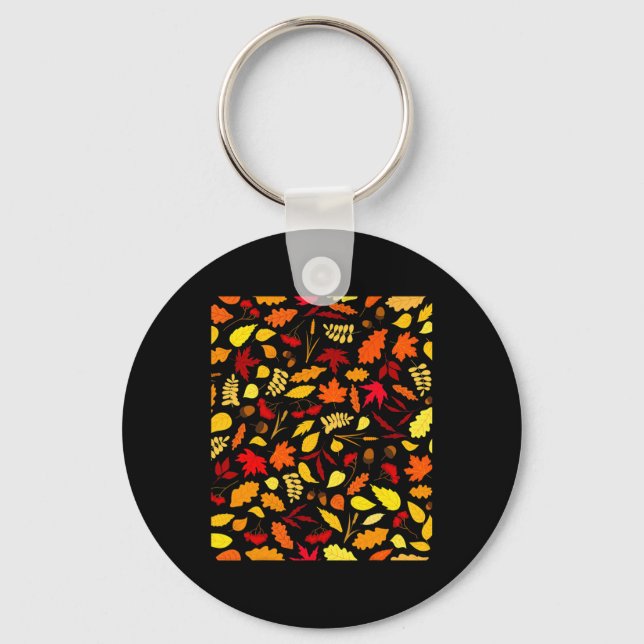 Leaves Pattern Fall Design Acorns Wheat  Key Ring (Front)