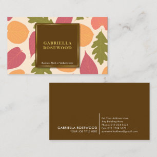 Leaves Pattern Gold Frame   Brown Nature Colour  Business Card