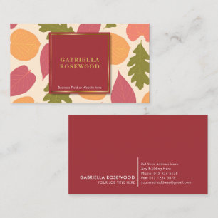 Leaves Pattern Gold Frame Red Nature Colour Business Card