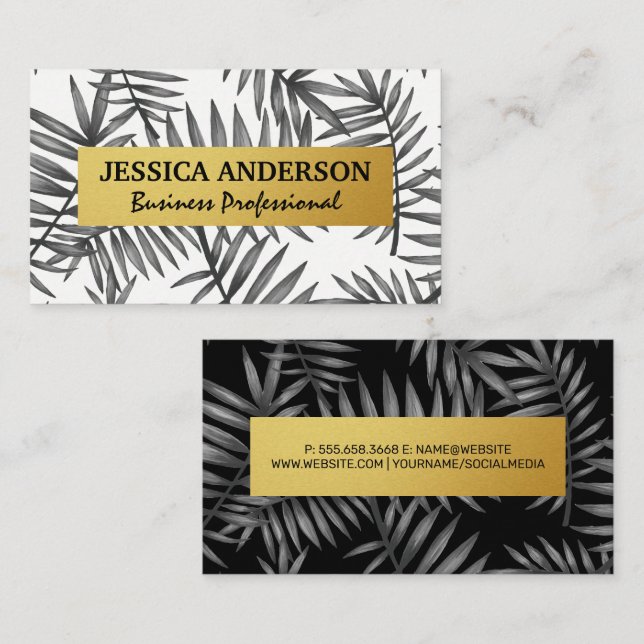 Leaves Pattern | Gold Metallic Business Card (Front/Back)