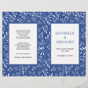 Leaves pattern, indigo blue folded wedding program
