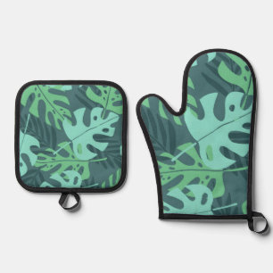 Leaves pattern oven mitt & pot holder set