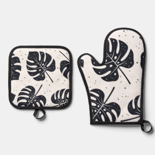 Leaves pattern oven mitt & pot holder set