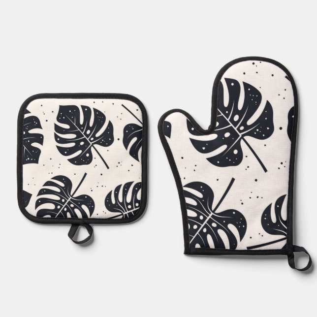 Leaves pattern oven mitt & pot holder set (Front)