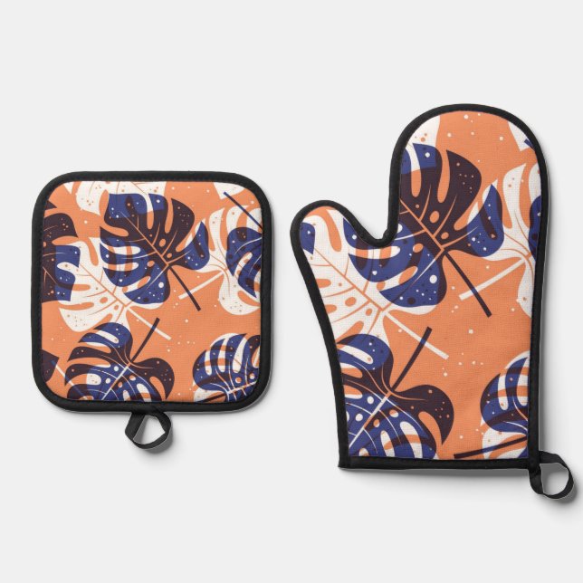 Leaves pattern oven mitt & pot holder set (Front)