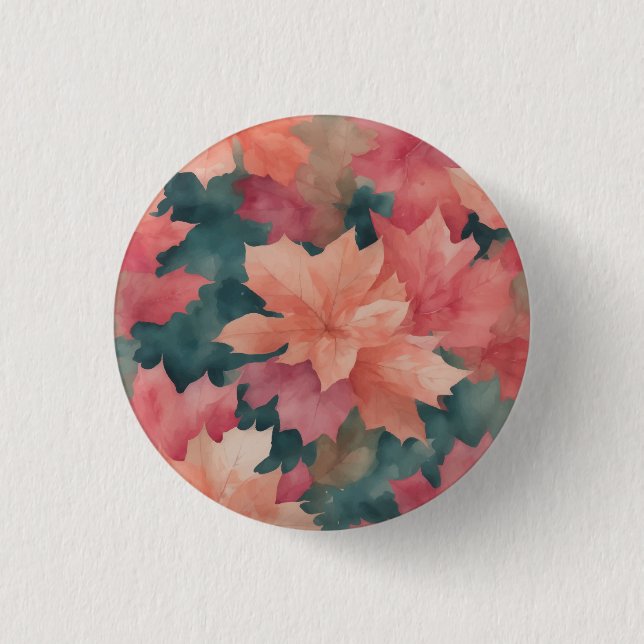 Leaves pattern pink 3 cm round badge (Front)