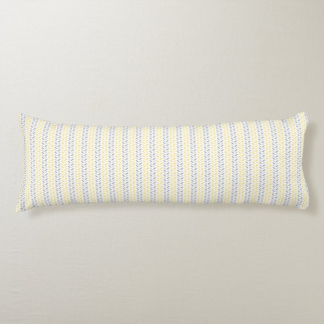 Leaves Pattern Yellow & Grey Body Pillow (Front)