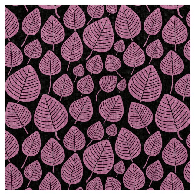 Leaves - Pink on Black Fabric (Swatch)
